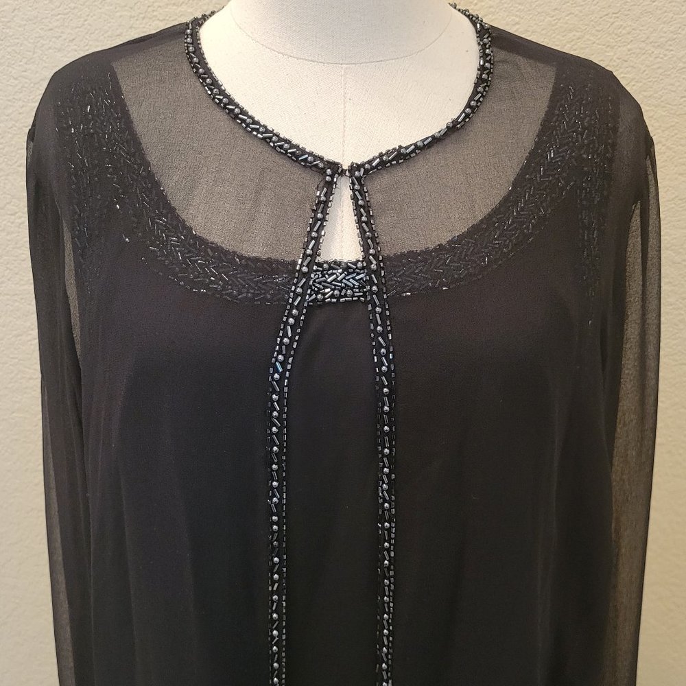 JKARA NY 3 Pcs Pant Set Beaded Trim Midnight Blue